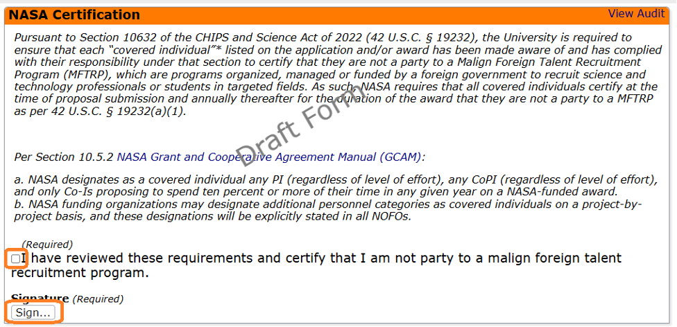 NASA Certification Page Image